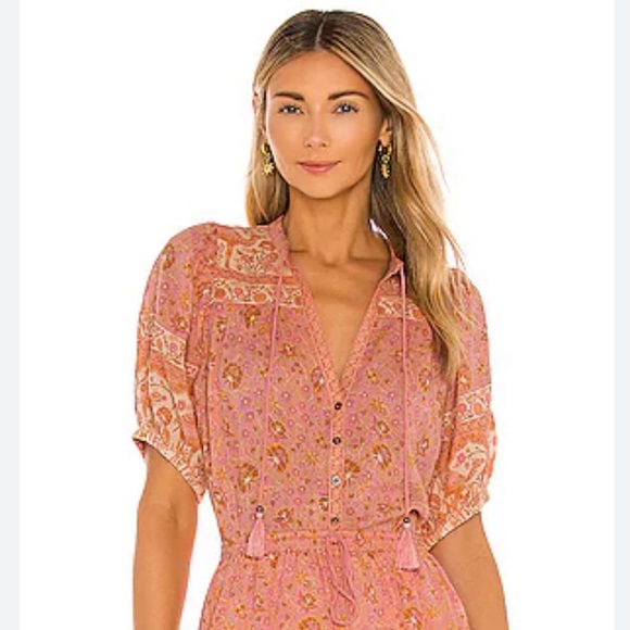 Spell Tops - Spell Sundown organic cotton blouse in Apricot size Small